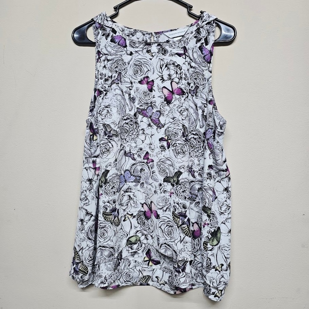Christopher & Banks Floral Butterfly Tank‎ Top Sleeveless Blouse Women's M